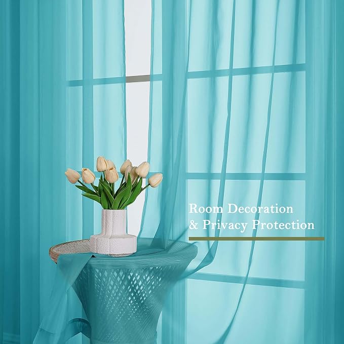 Lecloud Turquoise Sheer Curtains 90 Inches Long 2 Pcs, Soft Airy Light - Image 4