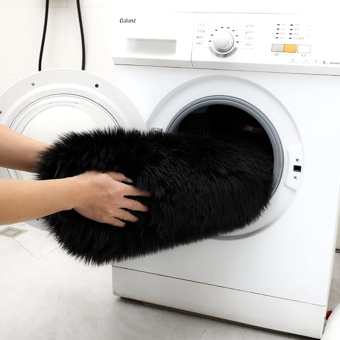 Faux Fur Small Rug 2 x 3 ft Black Shaggy Sheepskin Machine Washable Fuzzy Area - Image 6