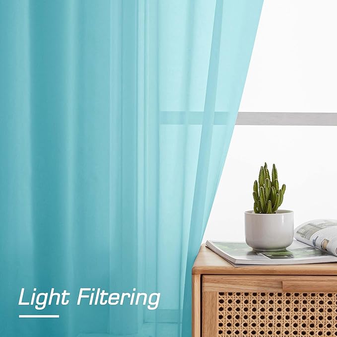 OWENIE Aqua Sheer Curtains for Bedroom Living Room 96 Inches Long 2 Panels Set - Image 4