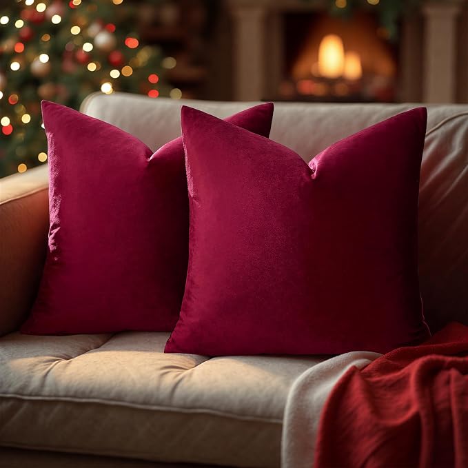 GIGIZAZA Burgundy Pillow Covers 24x24: Pack of 2 Throw Pillows Soft Solid Covers - Image 4
