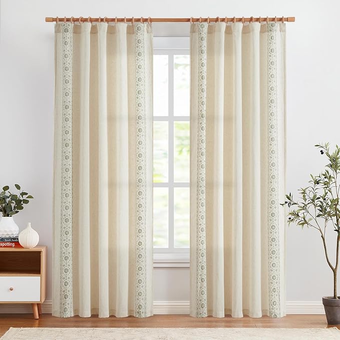 jinchan Weslie Boho Curtains for Bedroom Sage Green Vintage Floral Farmhouse - Image 3