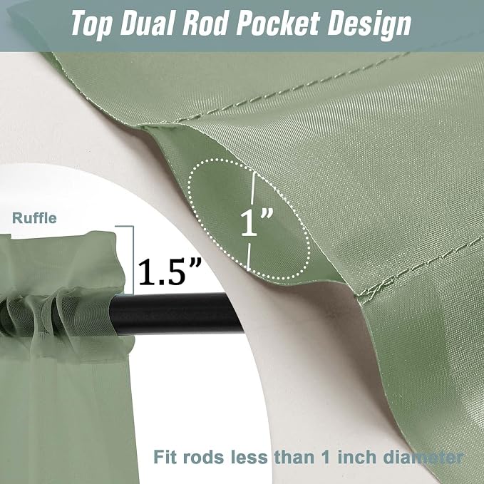 Green Sheer Curtains 216 Inches Long, Extra Long Light Filtering Modern Scarf - Image 3