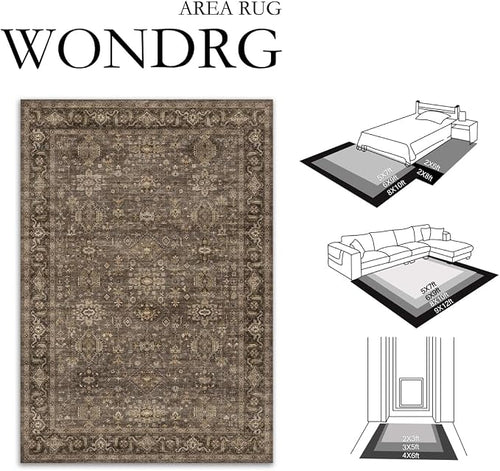 2x10 Washable Runner Rug for Hallway Kitchen Vintage Brown Non Slip Low Pile - Image 2