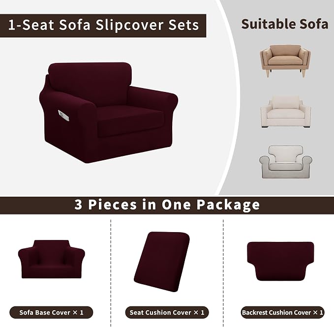Easy-Going 3 Pieces Stretch Chair Cover Washable Chair Slipcover Set - Image 3