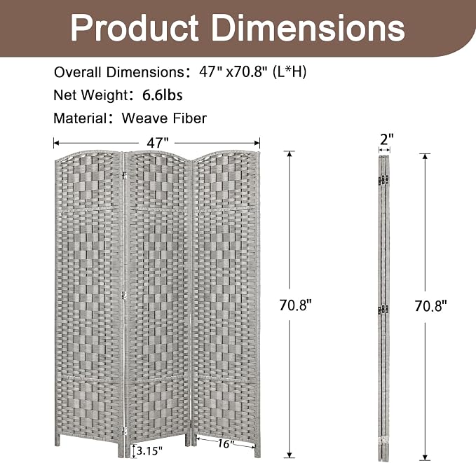 Rose Home Fashion 6 ft Tall Room Divider, Room Dividers and Folding Privacy - Image 3