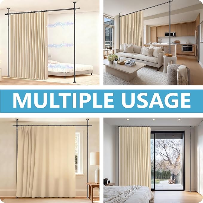 Jilron No-Drill Room Divider Curtain Set: Includes 106" W x 84" L Beige Curtain - Image 4