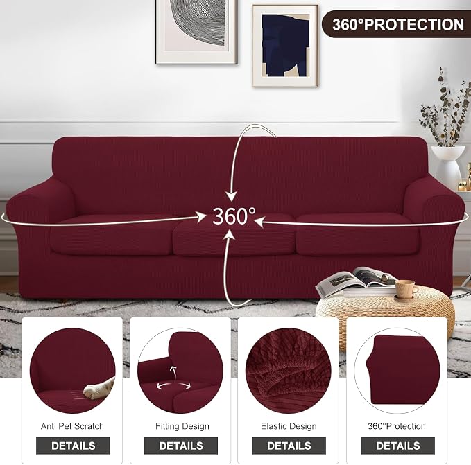 U-NICE HOME 4 Pieces Oversized Stretch Couch Cover Sofa Cover Washable Slipcover - Image 4