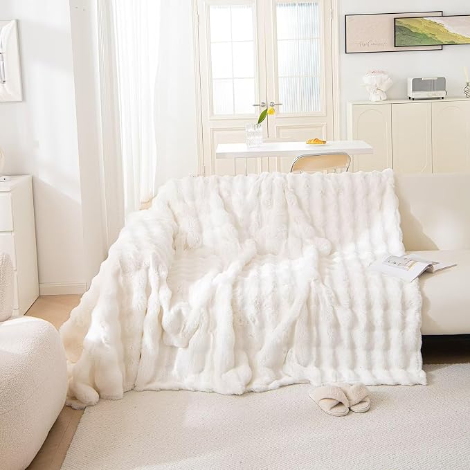 VClife Soft Plush Faux Fur Couch Cover, Warm Fuzzy White Sofa Covers - Image 8