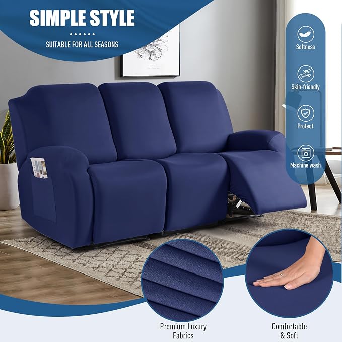 TAOCOCO Recliner Sofa Slipcover, 3 Pieces Polyester Fabric Stretch Sofa Covers - Image 2