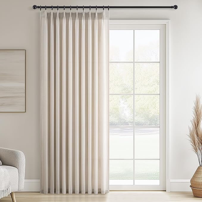 Topfinel Oatmeal Pinch Pleated Linen Curtains 84 Inch Length 1 Panels by Topfinel