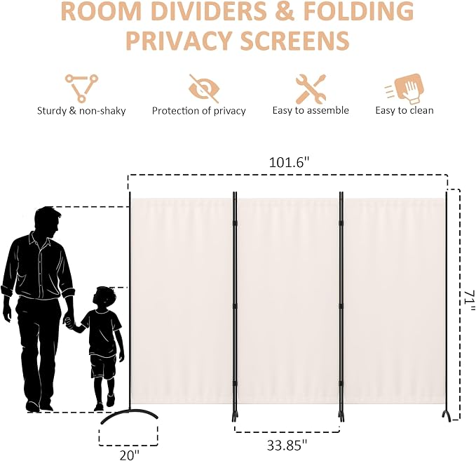 3 Panel Room Divider 6 Ft Folding Screen Room Dividers - Image 4