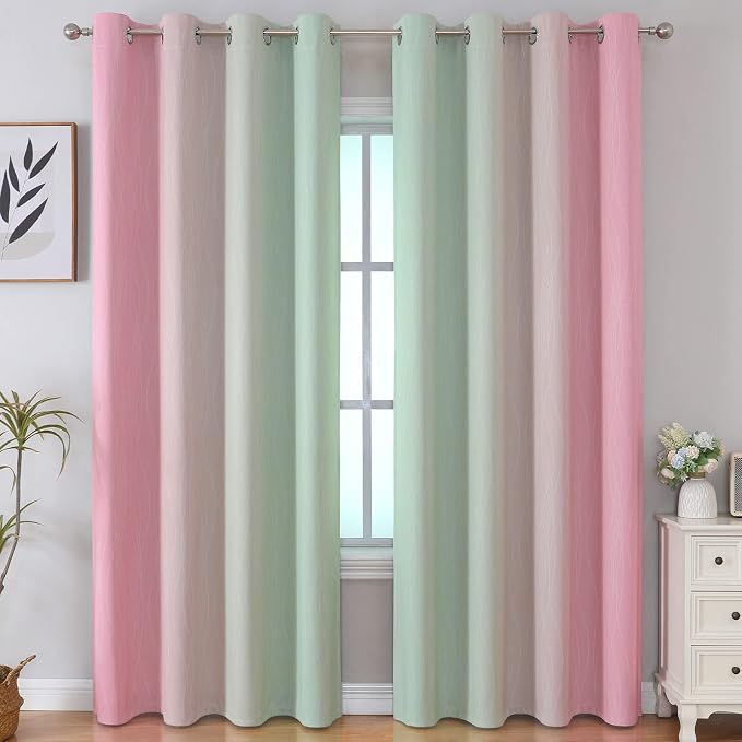 Estelar Textiler Sage Green and Pink Ombre Blackout Curtains 96 Inches Long - Image 2