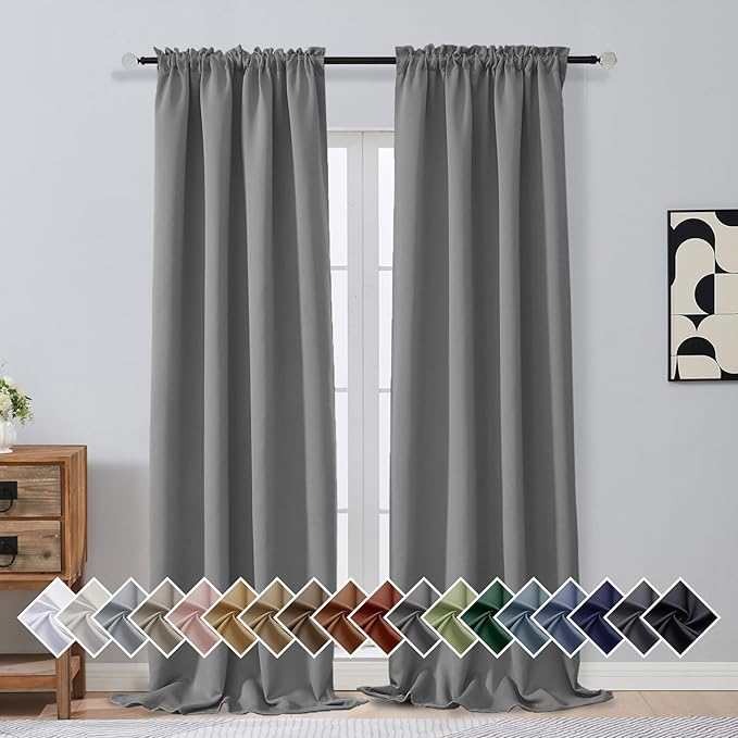 OVZME Grey Blackout Curtains for Bedroom 96 Inches Long 2 Panels, Soft Fabric by OVZME