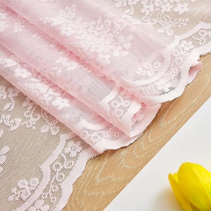 YJ YANJUN Vintage Lace Curtains 63 Inches Length- Cute Sheer Pink Curtains - Image 5