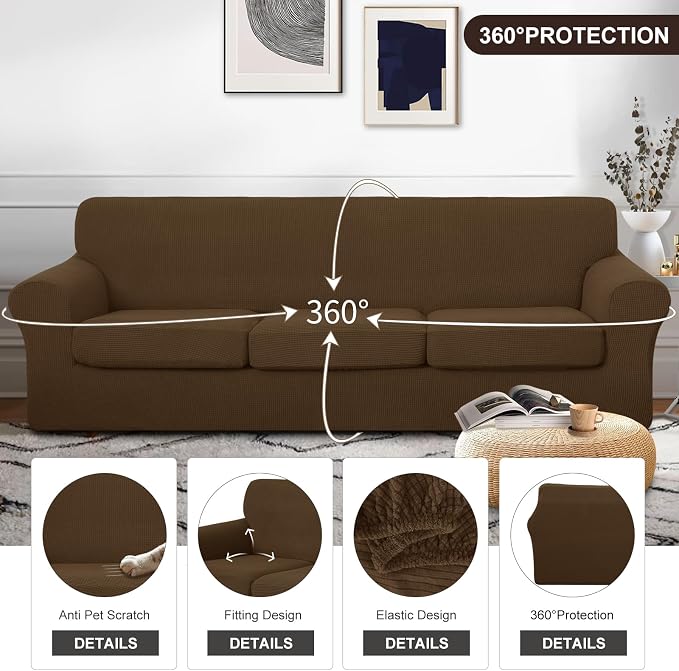 U-NICE HOME 4 Pieces Oversized Stretch Couch Cover Sofa Cover Washable Slipcover - Image 4