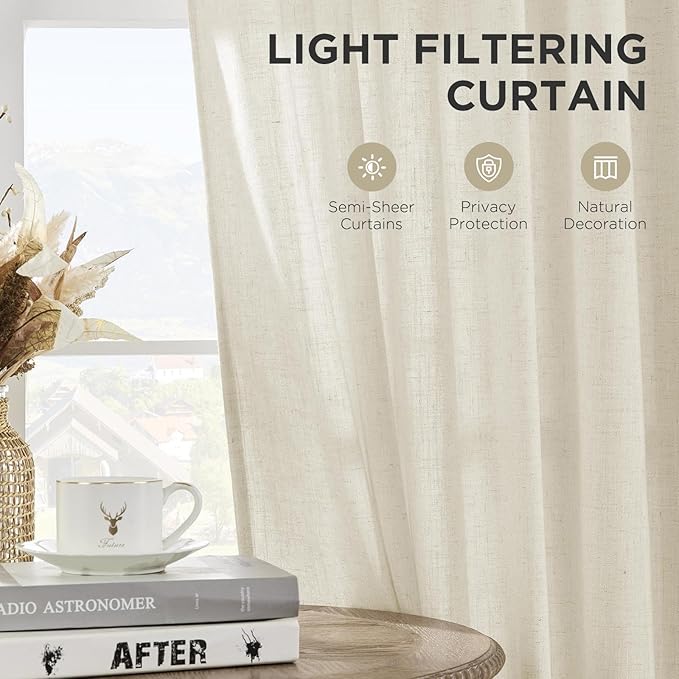 Joydeco Linen Curtains 120 inch Length 2 Panel Set, Light Filtering Curtain - Image 3