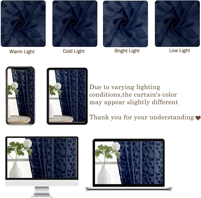 Chyhomenyc Navy Blue Sheer Curtains 96 Inch Length 2 Panels Set, Light - Image 3
