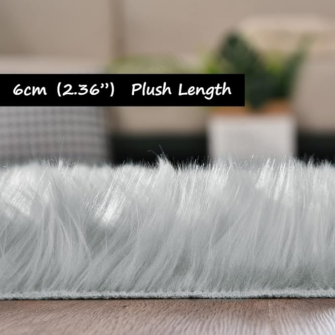 Goolela Grey Fluffy Fuzzy Furry Rug 2x3 Gray Faux Sheepskin Fur Rug - Image 3