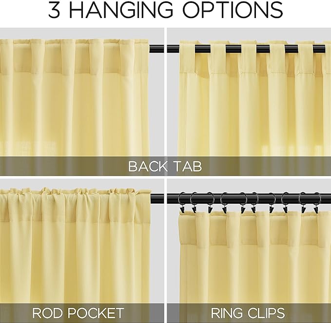 Nanspring Yellow Linen Curtains 80 Inches Long - Image 3