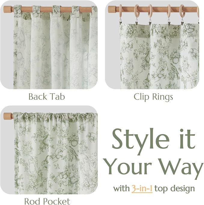 jinchan Linen Floral Curtains for Living Room 84 Inch Long Sage Green Printed - Image 4