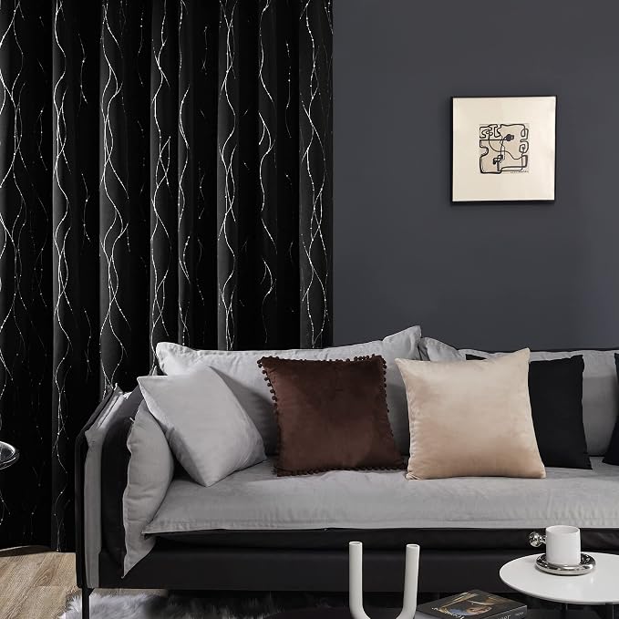 Deconovo Sliding Door Curtains 108 Inch Long, Blak Blackout Window Drapes - Image 9