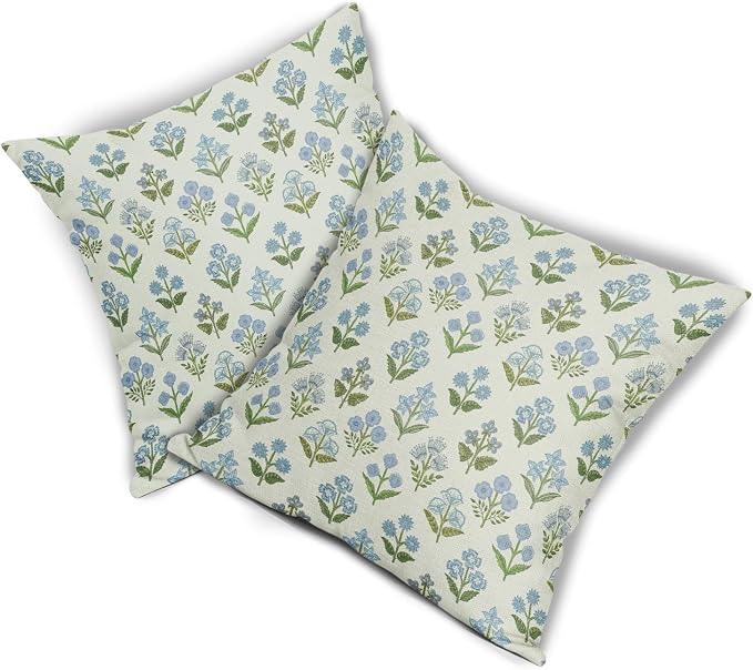 Blue Green Block Print Pillow Covers 24x24 Inch Set of 2, Vintage Floral Spring - Image 8