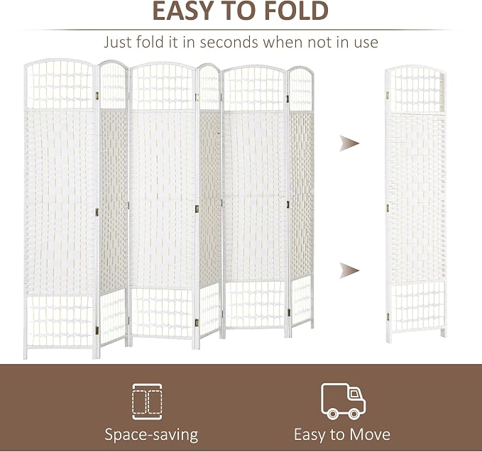 HOMCOM 6 Panel Room Divider, Folding Privacy Screen, 5.6' Room Separator - Image 3