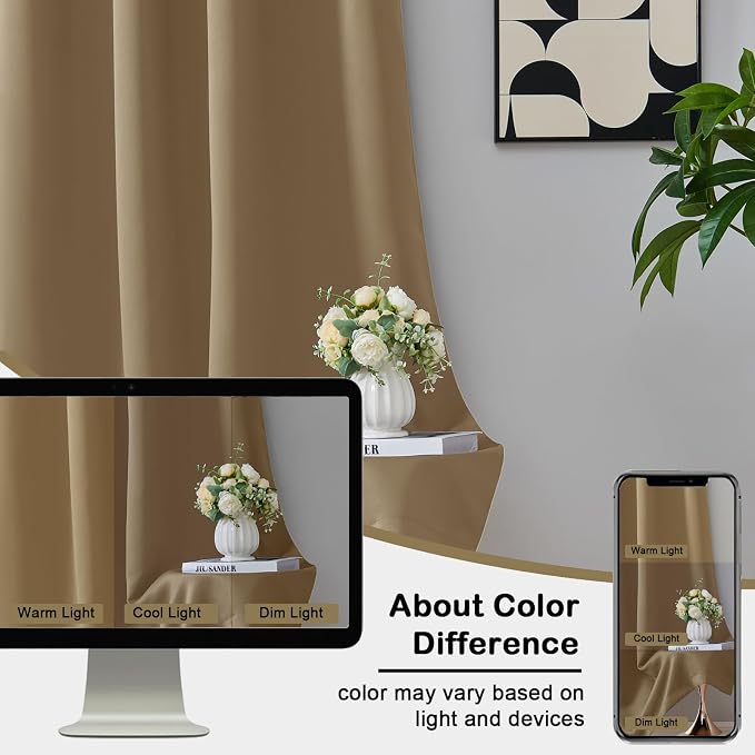 OVZME Taupe Blackout Curtains for Small Window Treatment, Light Blocking Short - Image 8