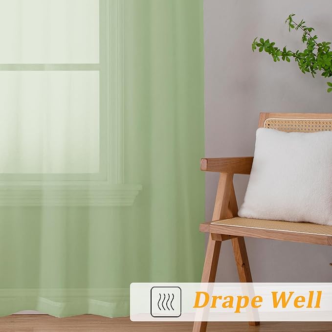 Gwine Light Green Sheer Curtains 63 Inch Length - Image 6