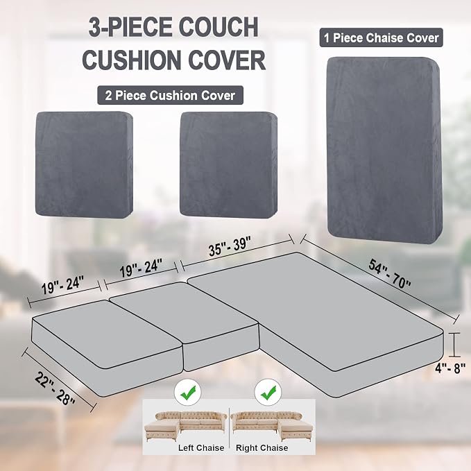 NAISI Sectional Couch Cover 3 Pieces Velvet Separate Couch Cushion Covers L - Image 6