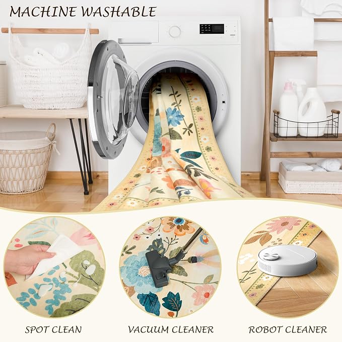 RELEANY Floral Nursery 9x12 Area Rugs Washable Print Boho Cute Carpet Non Slip - Image 5