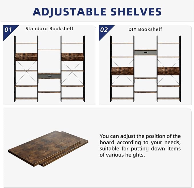 NUMENN Bookcases and Bookshelves Triple Wide 5 Tier Bookshelf, Large Etagere - Image 6
