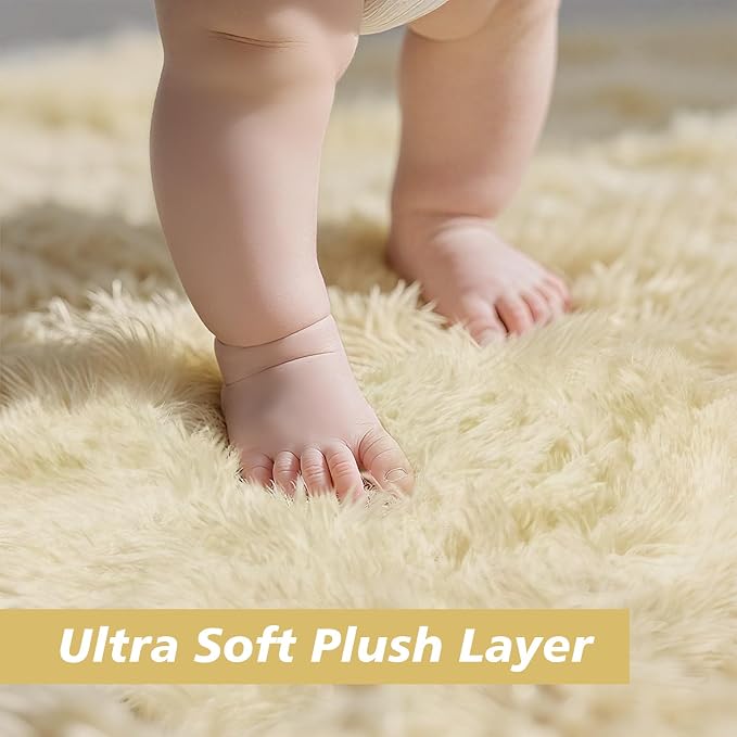 Ultra Soft Fluffy Area Rugs for Bedroom Living Room Ivory 10x14, Nursery Rug - Image 3