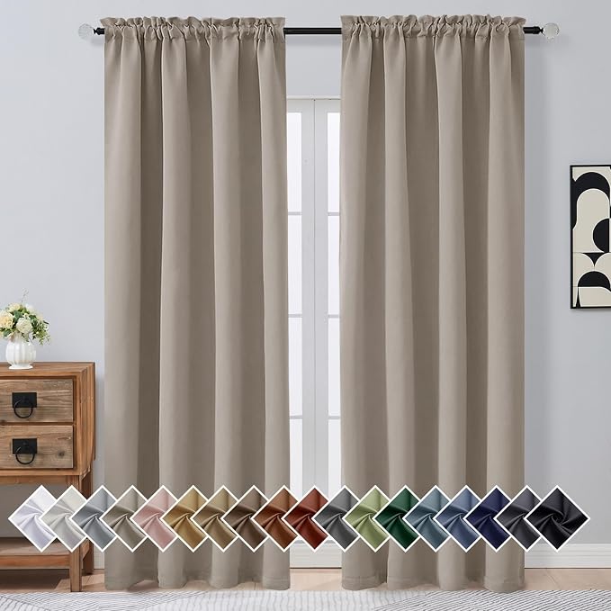 OVZME Stone Blackout Curtains for Bedroom 90 Inch Length 2 Panels, Room by OVZME