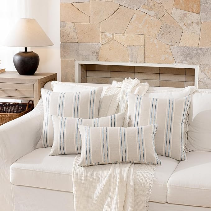 Hckot Throw Pillow Covers 12x20 Set of 2 Blue Pillow Covers Farmhouse - Image 5