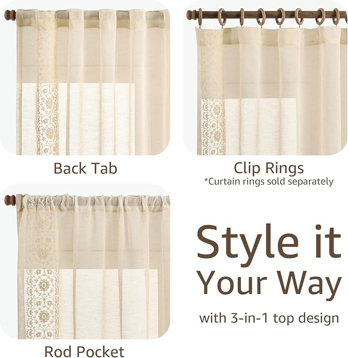 jinchan Weslie Beige Floral Sheer Curtains - Image 6