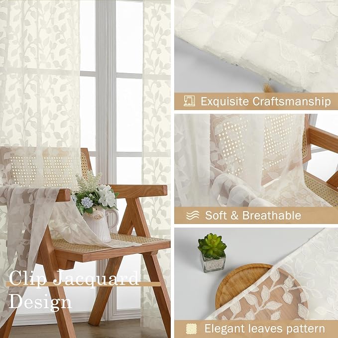 Chyhomenyc Ivory Sheer Curtains 84 Inch Length 2 Panels Set, Light Filtering - Image 7