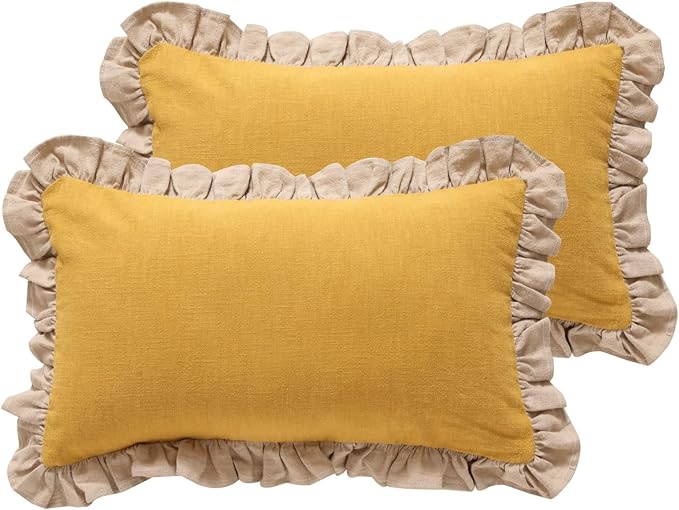patdrea Yellow Shabby Chic Decorative Throw Pillow Covers 12x20 Set of 2 by patdrea