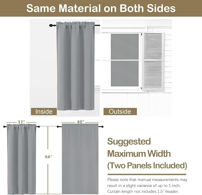 OVZME Silver Grey Short Blackout Curtains - Image 2