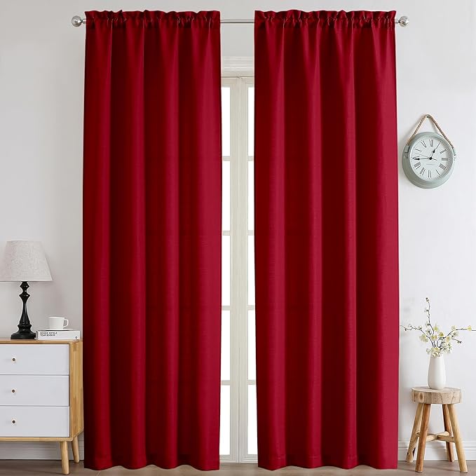 Chyhomenyc Christmas Red Curtains 96 Inch Length 2 Panels, Faux Linen Textured by Chyhomenyc