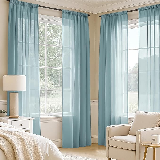MIULEE Dusty Blue Sheer Curtains 84 Inches Long, 4 Panels Set, Light Filtering - Image 2