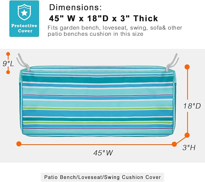 NettyPro Patio Bench Swing Loveseat Cushion Covers, Water Resistant UV - Image 5