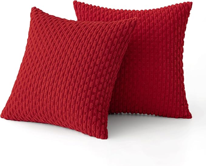 MIULEE Red Throw Pillow Covers Soft Corduroy Decorative Eruo Sham Set of 2 Boho - Image 6