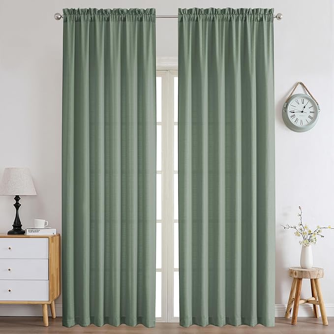 Chyhomenyc Sage Green Curtains 108 Inch Length 2 Panels Set, Faux Linen by Chyhomenyc