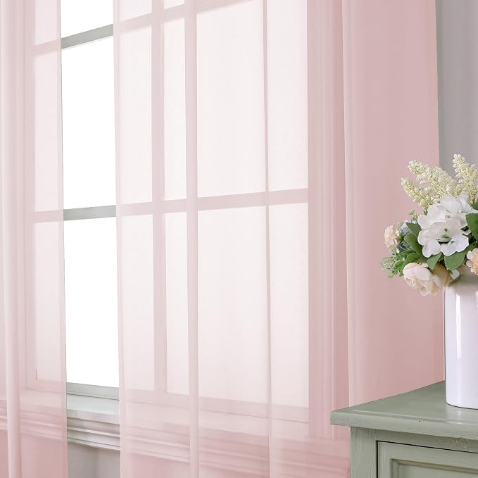 Aiyufeng Blush Pink Sheer Curtains 54 Inch Length 2 Panels Set, Light Filtering - Image 2