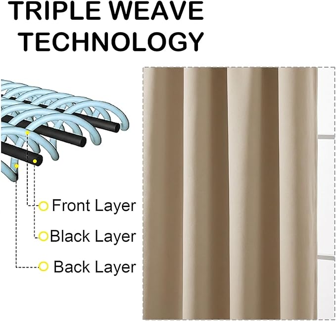OVZME Blackout Curtains for Bedroom 72 Inch Length 2 Panels Set, Thermal - Image 3