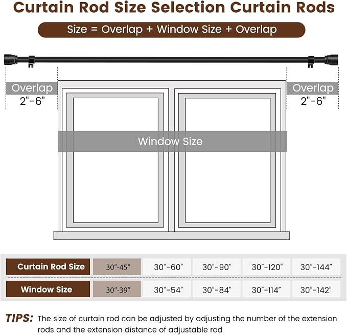 1” Diameter Curtain Rods Itself is 30 to 45 inch 2 Pack Fit 30-39 inch Window - Image 2