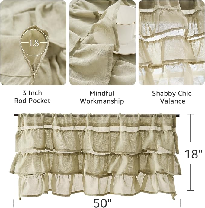 jinchan Sage Green Ruffled Valance Curtain - Image 8
