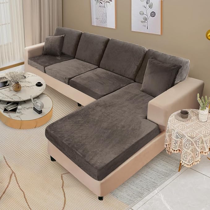NAISI Sectional Couch Covers 8 Pieces Velvet Couch Cushion Covers L Shape Soft - Image 2