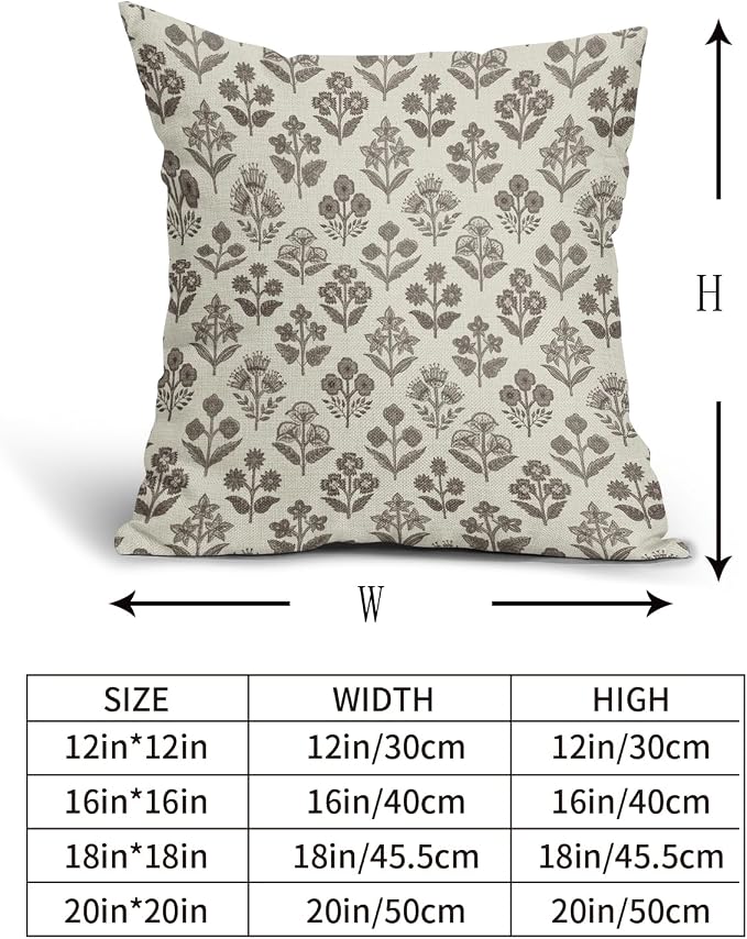Dark Brown Floral Pillow Covers 18x18 Inch Set of 2, Vintage Flower Block Print - Image 5